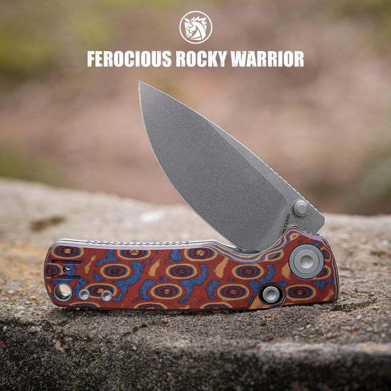 Vosteed Porcupine EDC Pocket Knife - 2.99" 14C28N Stonewash Blade - Top Liner Lock, Copper Raindrop Micarta Handle - Surviving, Camping Knives - A2613 - Image 4